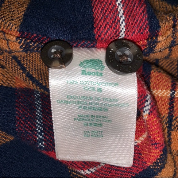 Roots Red Orange & Blue Plaid Button Down Flannel Shirt - Picture 8 of 9